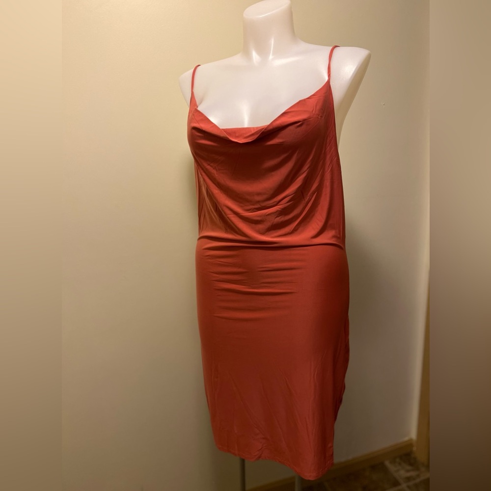 NWT: Deep Pink, spaghetti Straps, sleeveless, cowl neck, bodycon Mini Dress